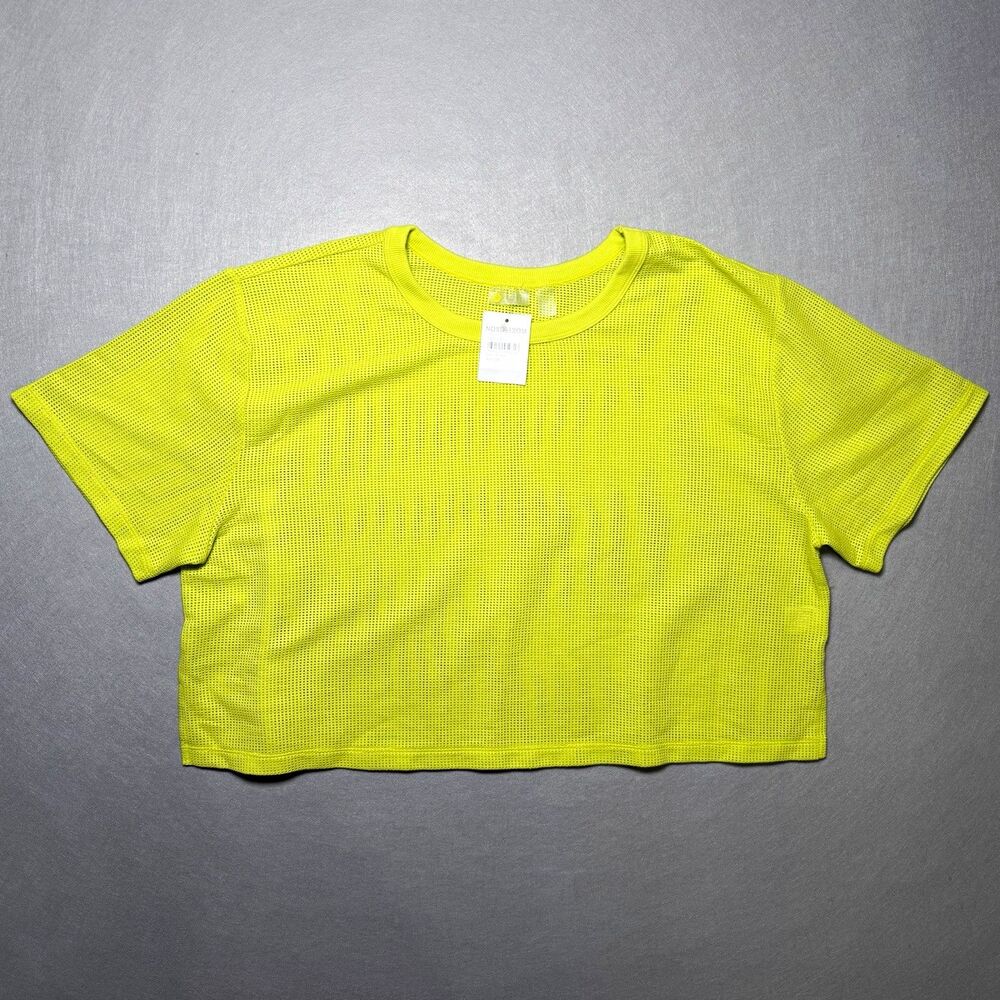 Zella Womens XL Green Blaze Neon Mesh Crop Top Short Sleeve Athletic Tee NWT